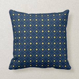 Coussin Carrés rétro bleu et jaune de la marine, diamants