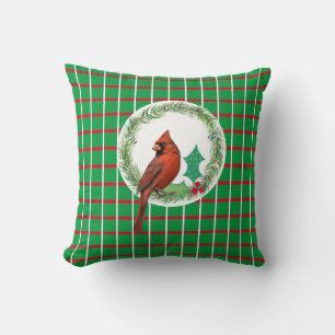 Coussin Carrés verts aux lignes rouges et blanches Lancer