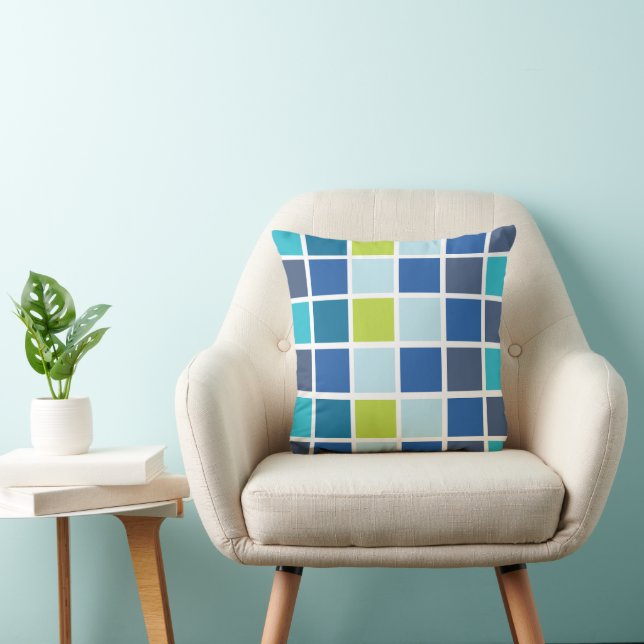Coussin Carrés Vichy Bleu Vert  (Chaise)
