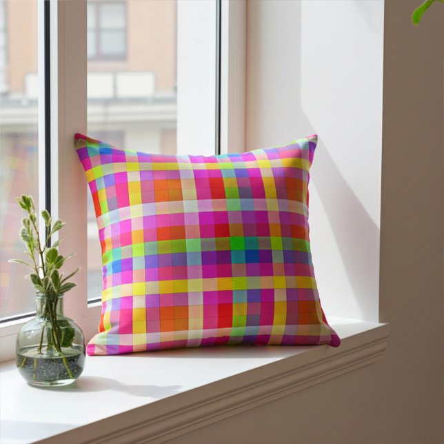 Coussin Carrés vifs de couleurs d'arc-en-ciel (Créateur téléchargé)