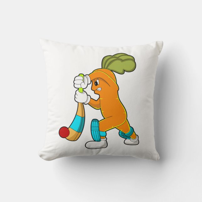 Coussin Carrot at cricket with cricket bat (Recto)