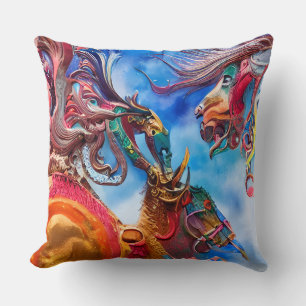 Coussin Carrousel de chevaux abstrait surréaliste coloré