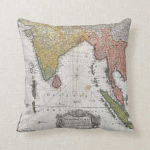 Coussin Carte 1748 d'héritiers de Homann de l'Inde et de