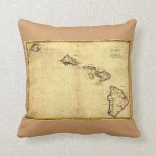 Coussin Carte 1837 - îles d'Hawaï de cru hawaïennes