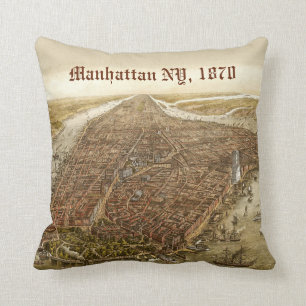 Coussin Carte 1870 vintage de Manhattan New York City