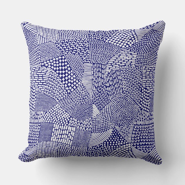 Coussin Carte Abstraite - Blanc sur Bleu Profond Marine (Recto)