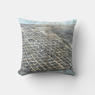 Coussin Carte aérienne antique d'Austin, Texas de 1873