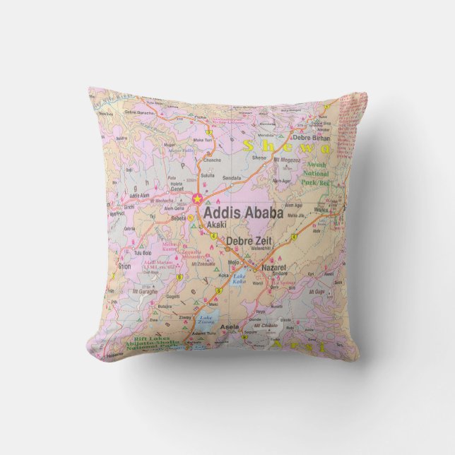 Coussin Carte ancienne d'Addis-Abeba et d'Éthiopie central (Recto)