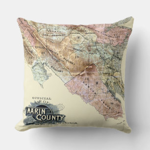 Coussin Carte ancienne de 1890 du comté de Marin