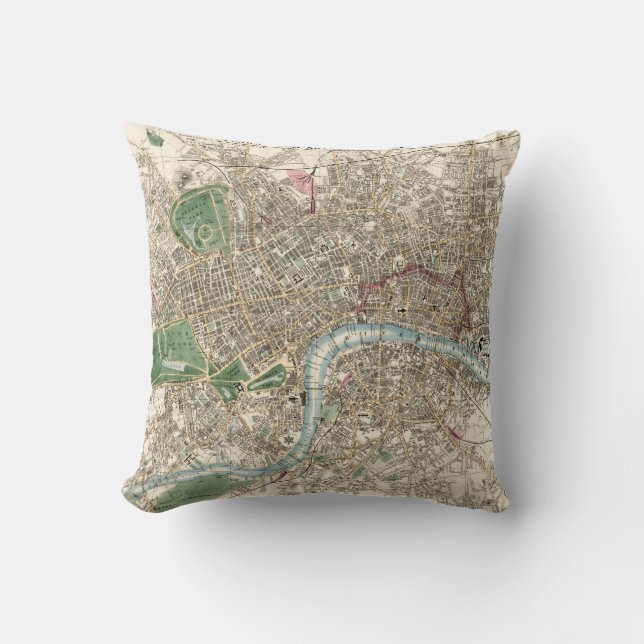 Coussin Carte ancienne de Londres Angleterre (1853) (Recto)