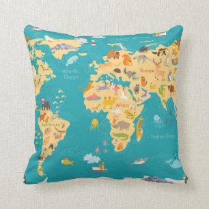 Coussin Carte animale du monde pour des enfants