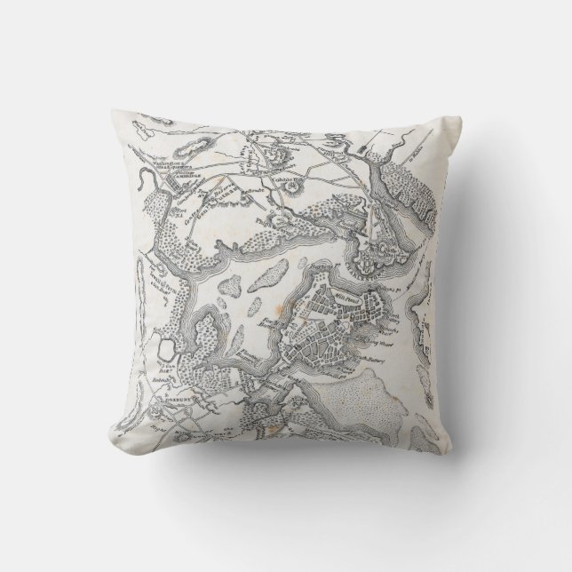 Coussin Carte antique de Boston | 1775-1776 (Recto)