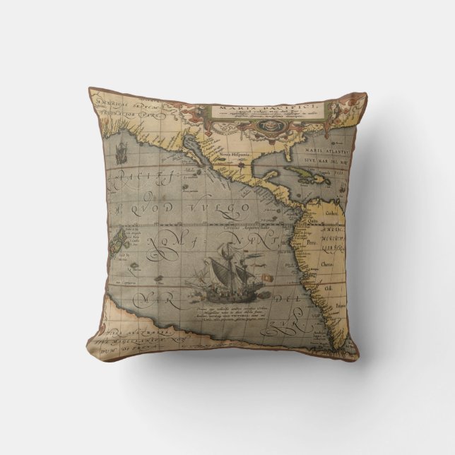 Coussin Carte antique de l'océan pacifique (Recto)