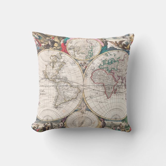 Coussin Carte antique du monde de Double-Hémisphère (Recto)