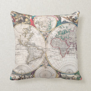 Coussin Carte antique du monde de Double-Hémisphère