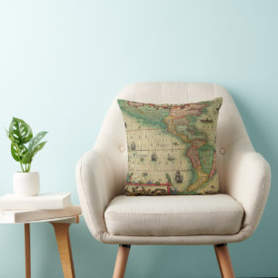 Coussin Carte antique du monde des Amériques par Hondius