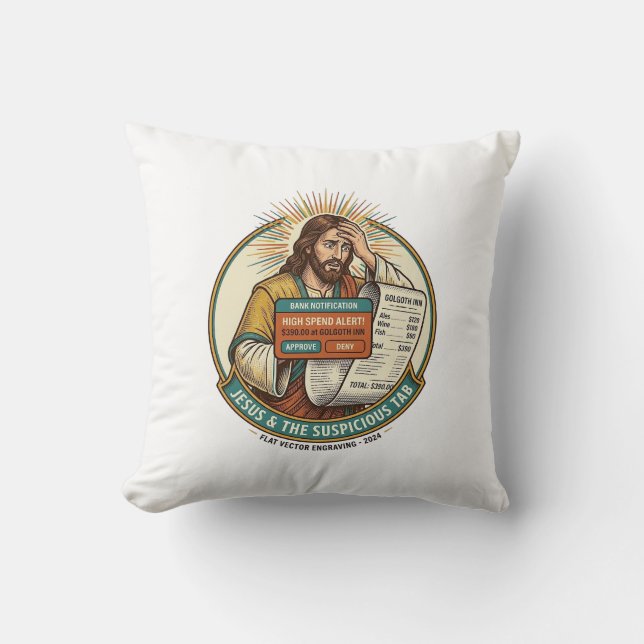Coussin Carte bancaire Jésus bloquée Onglet de bar suspect (Recto)