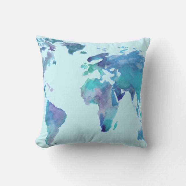 Coussin Carte bleue du monde d'aquarelle (Recto)