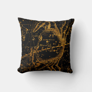 Coussin Carte céleste astrologique dorée Cancer crabe