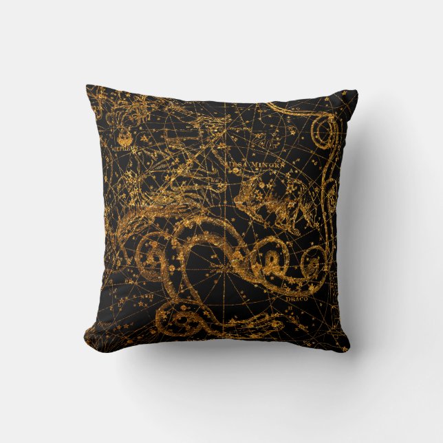 Coussin Carte Céleste des Étoiles Astrologique Or Draco Dr (Recto)