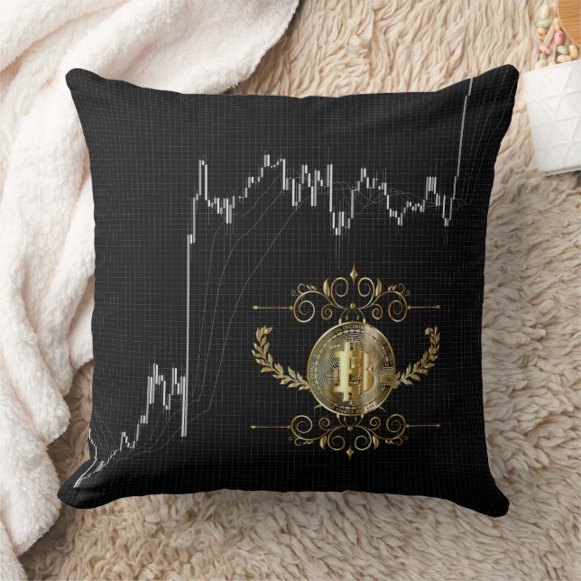 Coussin Carte Chandlestico Avec Pièce Bitcoin Or (Couverture)