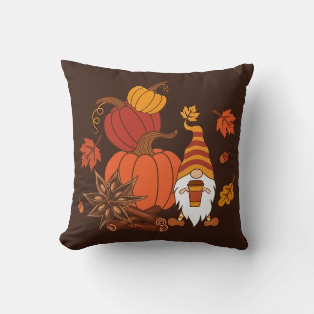 Coussin Carte Citrouille Gnome d'automne (Recto)