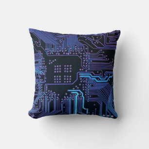 Coussin Carte cool de circuit d'ordinateur bleu