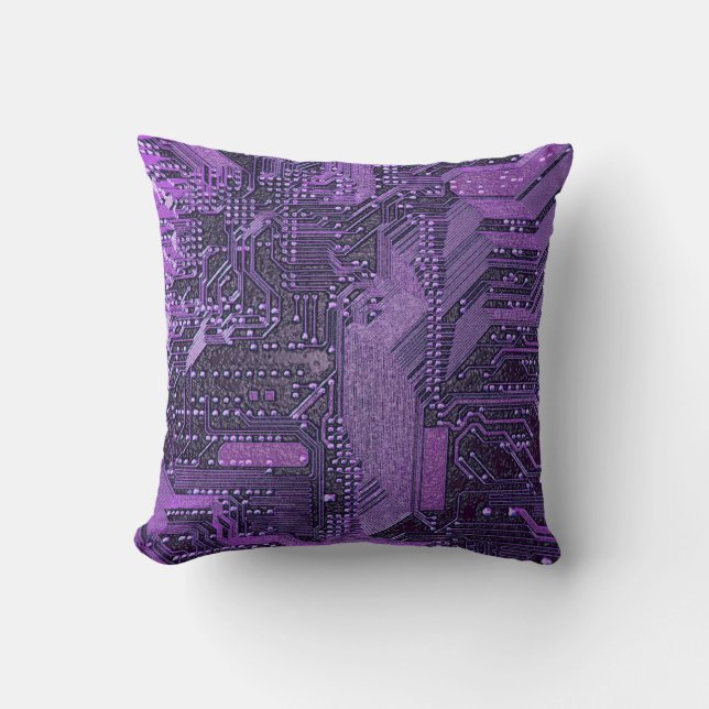 Coussin Carte Cyber Circuit Purple Tech Art Electronique (Recto)