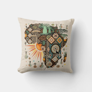 Coussin Carte d'Afrique motif décoratif éléments tribaux