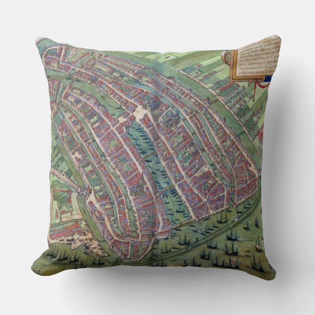 Coussin Carte d'Amsterdam, de 'Civitates Orbis Terrarum (Recto)