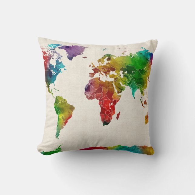 Coussin Carte d'aquarelle de la carte du monde (Recto)