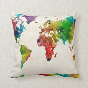 Coussin Carte d'aquarelle de la carte du monde