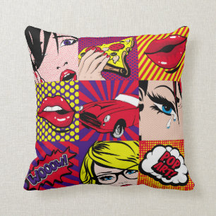 Coussin Carte d'art pop Illustration, art, bande dessinée,