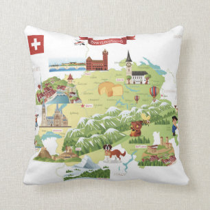 Coussin Carte de bande dessinée de la Suisse