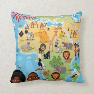 Coussin Carte de bande dessinée de l'Afrique