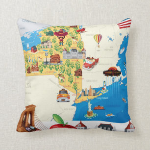 Coussin Carte de bande dessinée de l'état de New-York