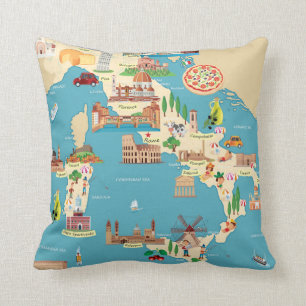 Coussin Carte de bande dessinée de l'Italie