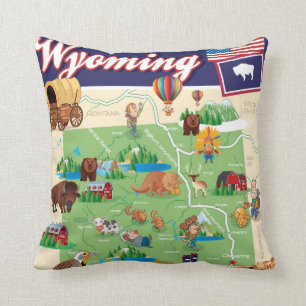 Coussin Carte de bande dessinée du Wyoming