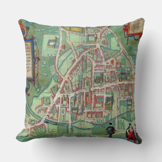 Coussin Carte de Cambridge, de 'Civitates Orbis Terrarum (Recto)