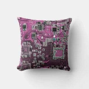Coussin Carte de circuit Geek d'ordinateur violet
