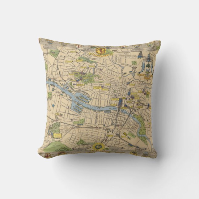 Coussin Carte de Glasgow, Angleterre (Recto)