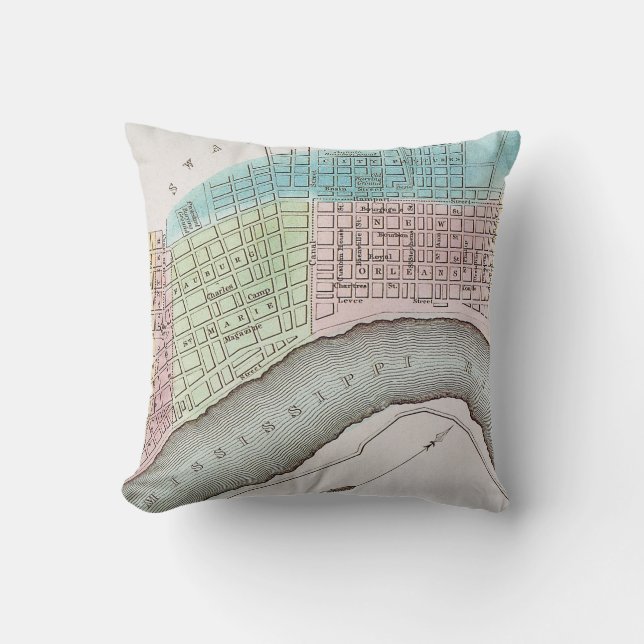 Coussin Carte de la Nouvelle-Orléans, 1837 (Recto)