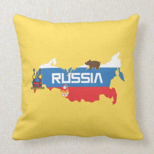 Coussin Carte de la Russie avec le bleu et le drapeau