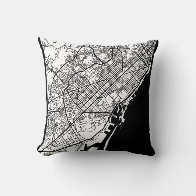 Coussin Carte de la ville de Barcelone Espagne (Recto)