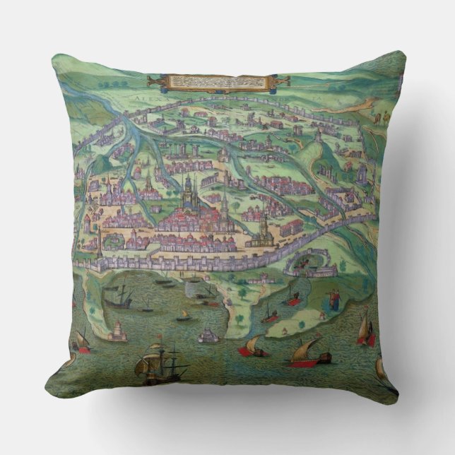 Coussin Carte de l'Alexandrie, de 'Civitates Orbis (Recto)