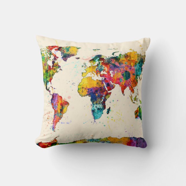Coussin Carte de l'aquarelle de carte du monde (Recto)