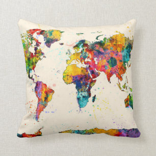 Coussin Carte de l'aquarelle de carte du monde