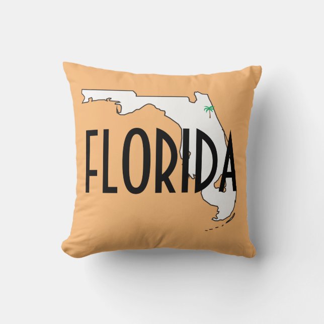 Coussin Carte de l'État de Floride Palmier Typographie Ora (Recto)