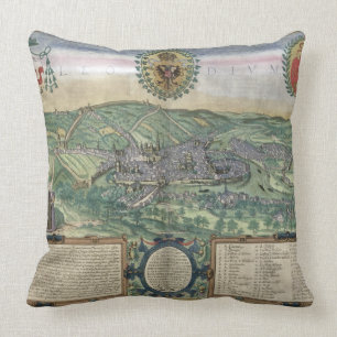 Coussin Carte de Liège, de "Civitates Orbis Terrarum" par