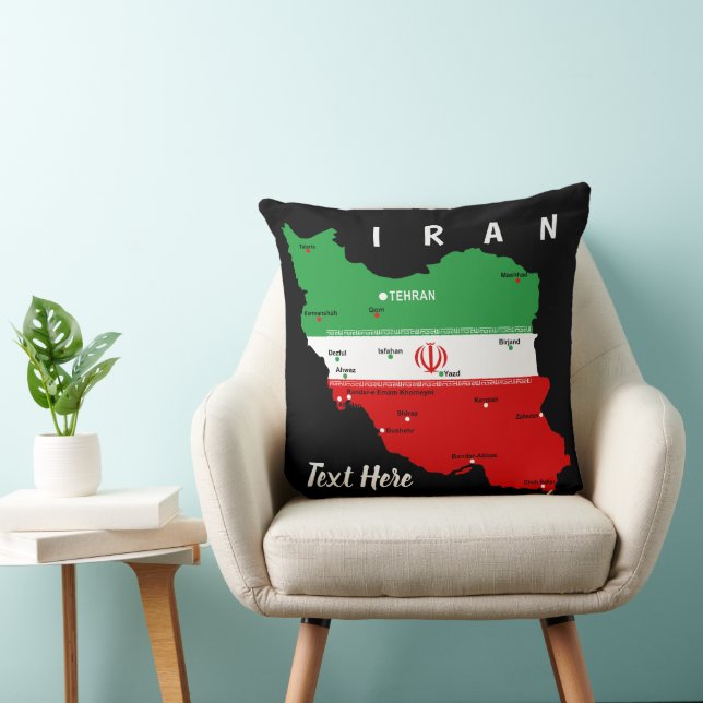 Coussin Carte de l'Iran avec drapeau et emblème (Chaise)